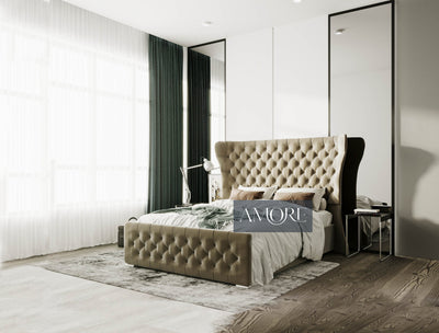 Sawyer Tall Headboard Winged Bed - Amore